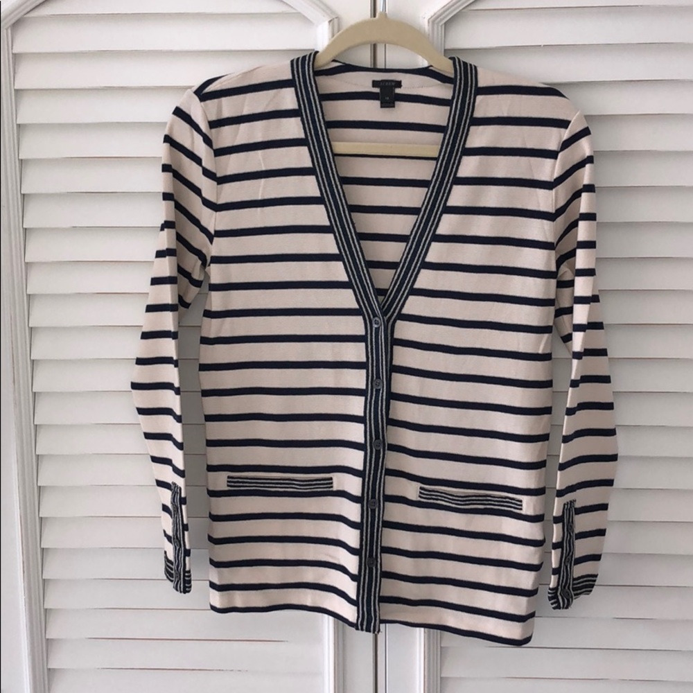 J.Crew Striped Glitter Metallic Trim Cardigan NWOT